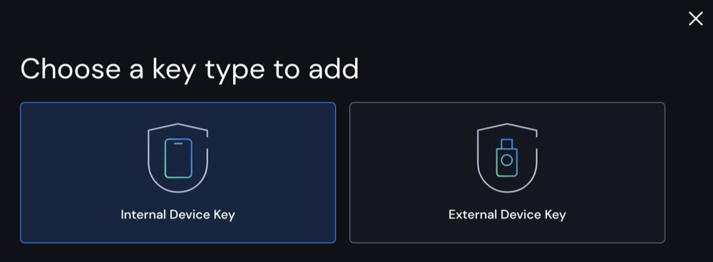 Choose a key type to add pop up window