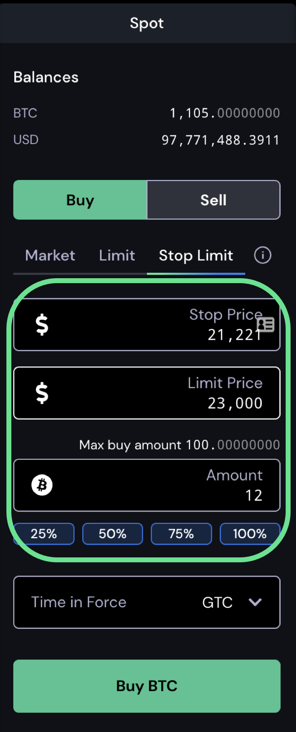 Stop limit order amounts