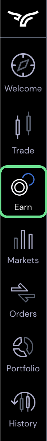 Navigation menu with earn highlighted