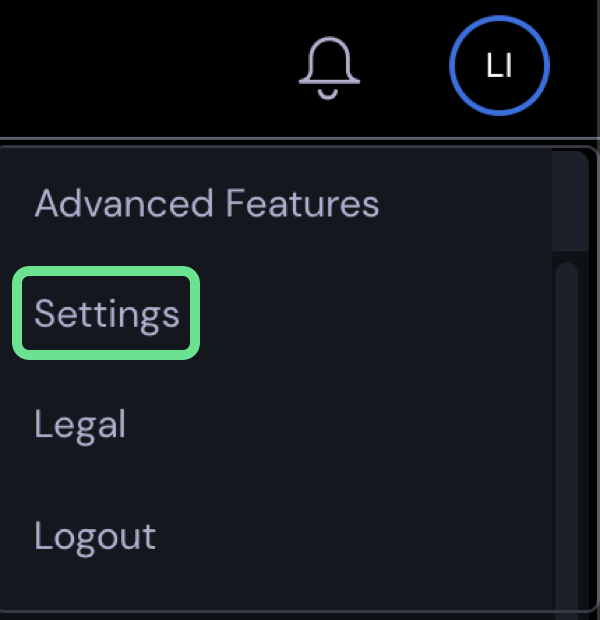 Choose settings from drop down menu