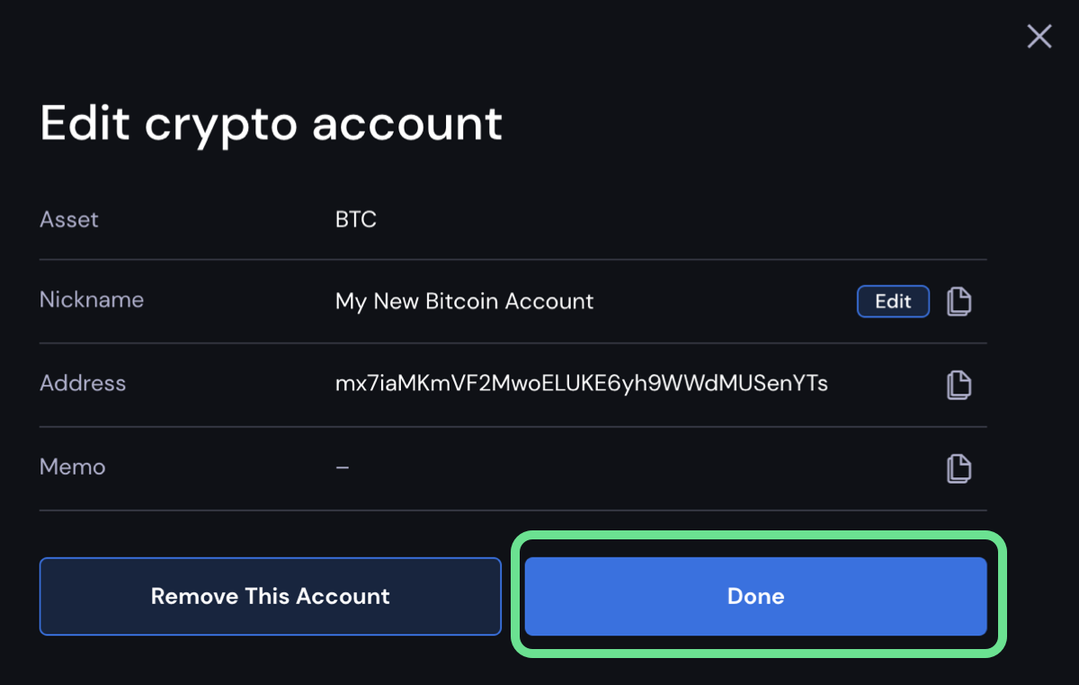 Done edit this crypto account