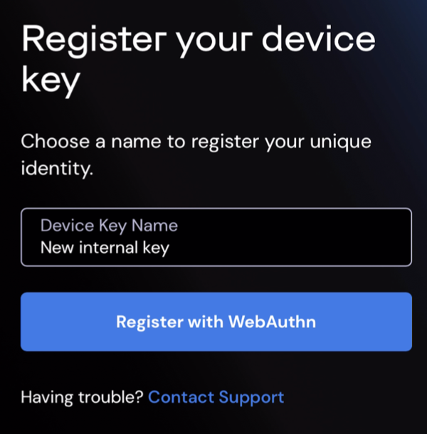 Name your new device key window