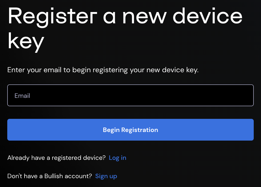 Register a new device key pop up window