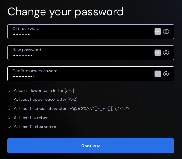 Enter old password in Change password.png