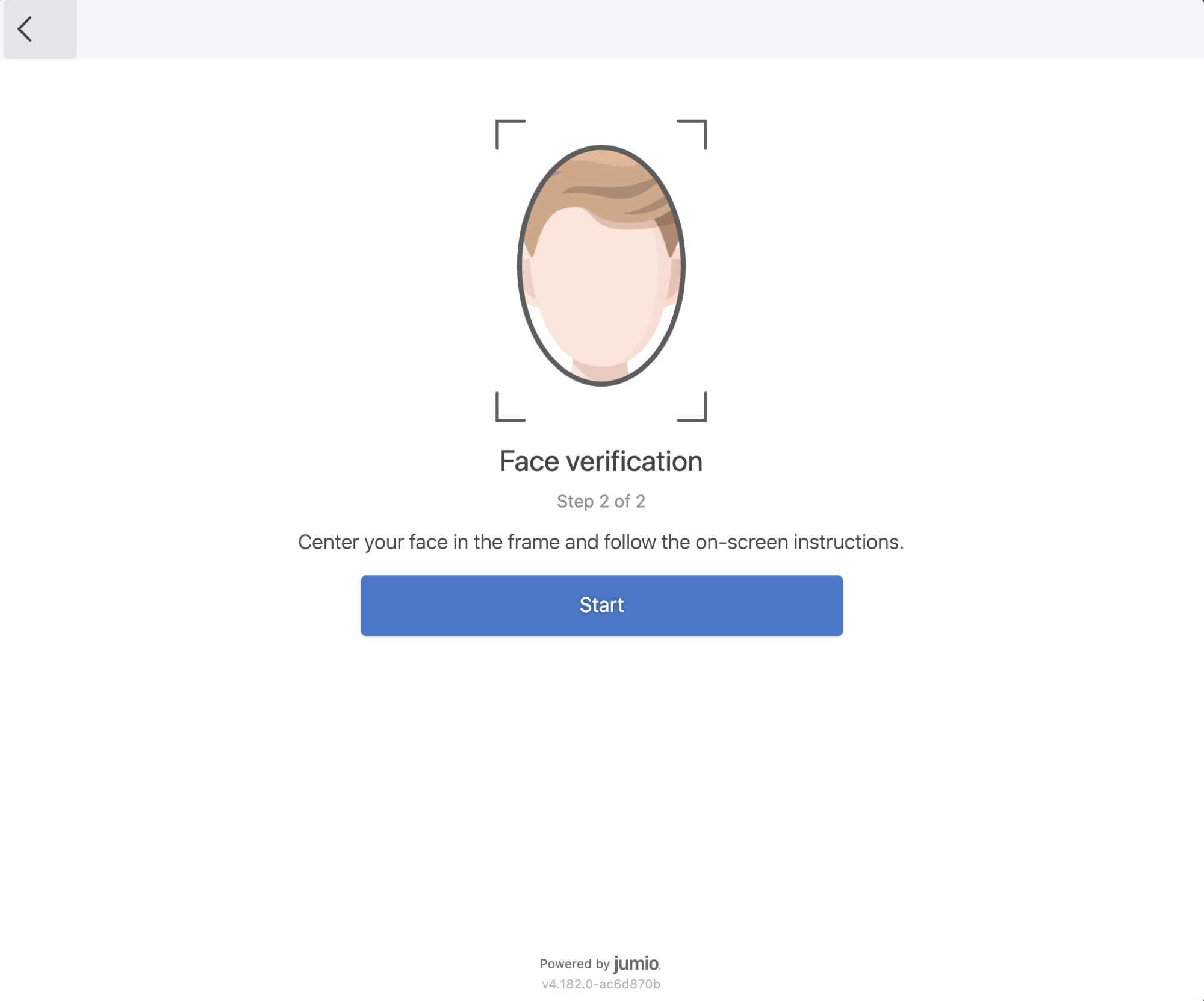 Face verification popup window with oval for selfie