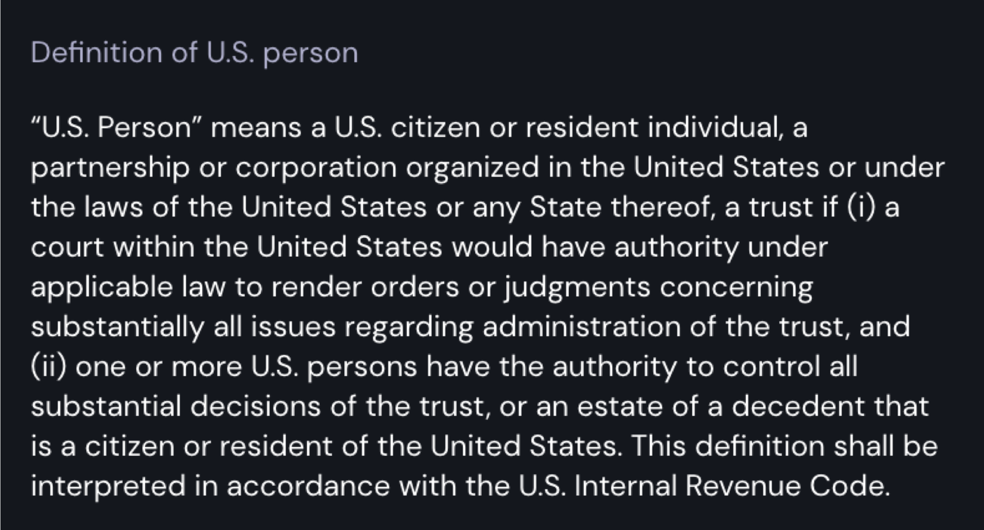 I am not a United States person declaration popup window
