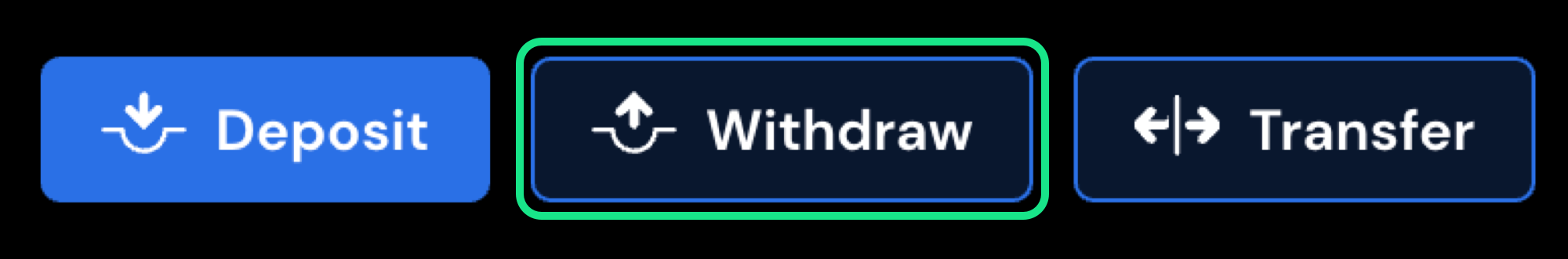 Withdrawal button under portfolio next to deposit button